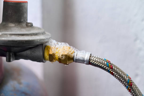 Gas leak in gas heater, at home.