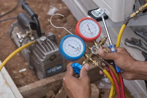 Surrey air technician doing air conditioning maintenance